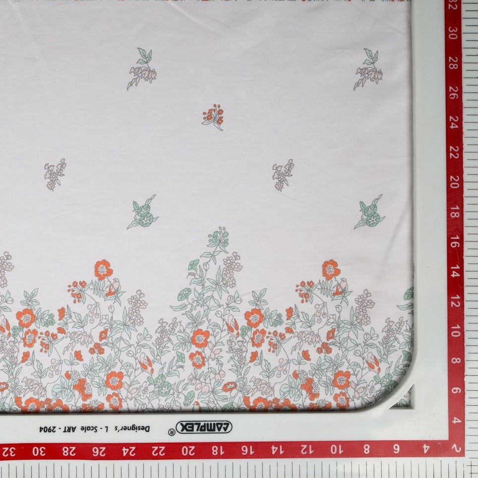 White & Red Floral Print Rayon Fabric Online in India