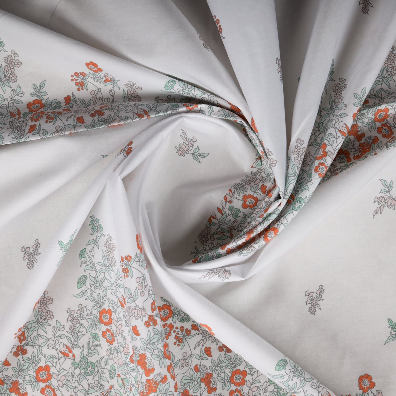 White Red Floral Print Rayon Fabric