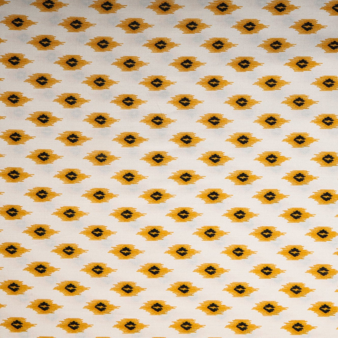 Cream & Yellow Traditional Motif Print Rayon Fabric Trade UNO