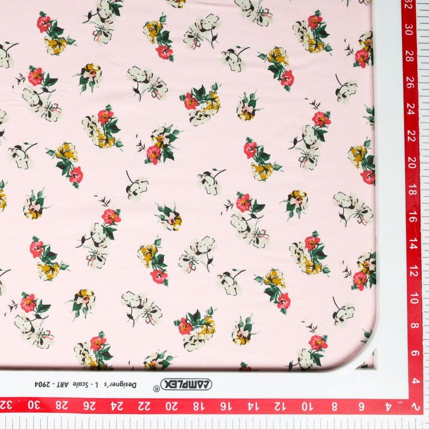 Pink Ditsy Floral Print Rayon Fabric Trade UNO