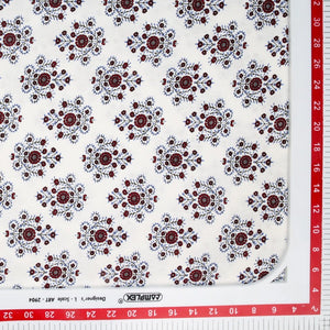 White With Maroon Traditional Motif Print Rayon Fabric Trade UNO