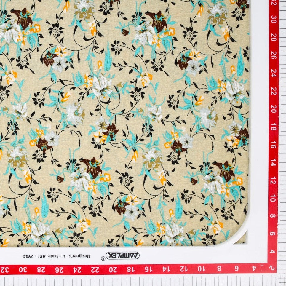 Beige Ditsy Floral Print Rayon Fabric