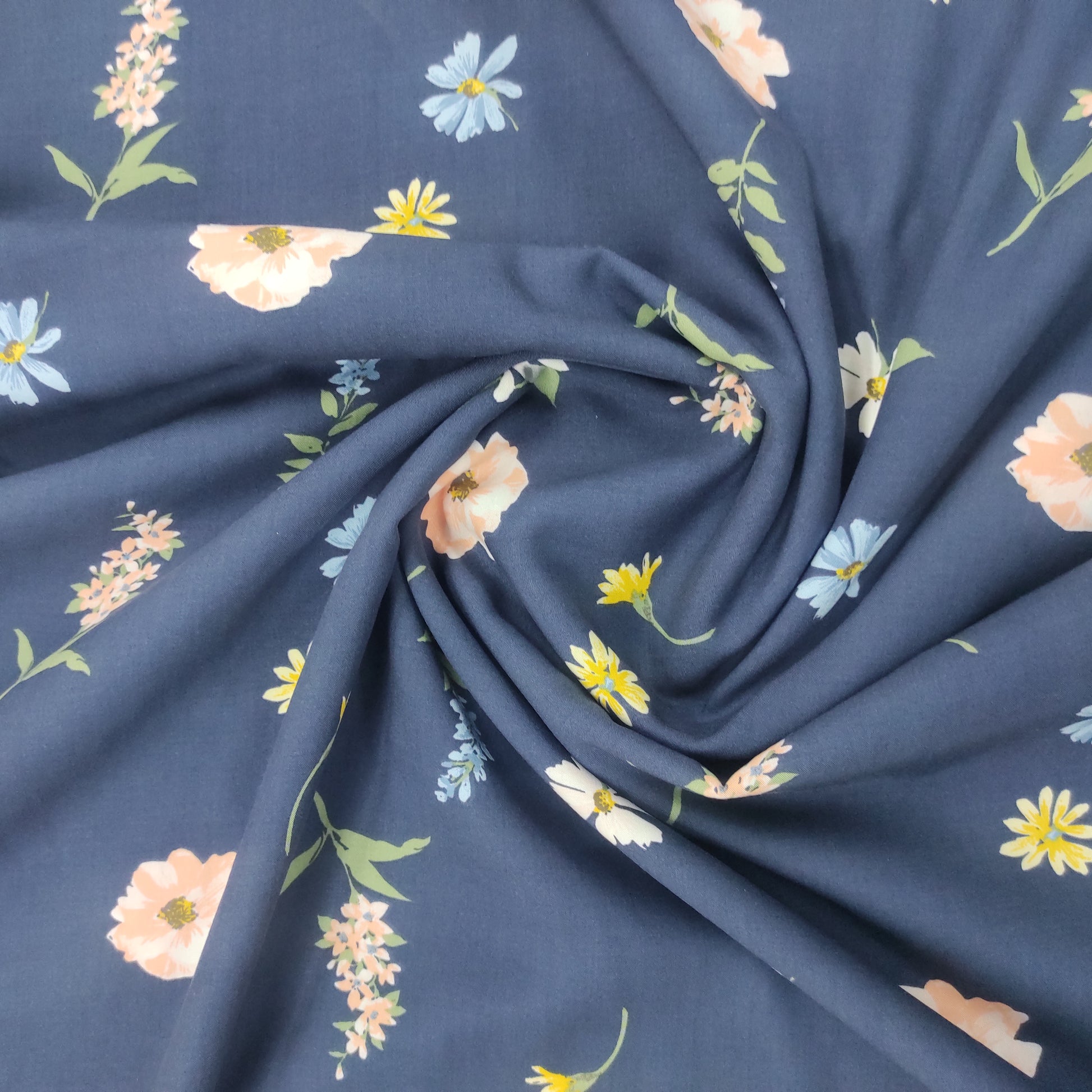 Buy Blue Floral Print Rayon Fabric Online India