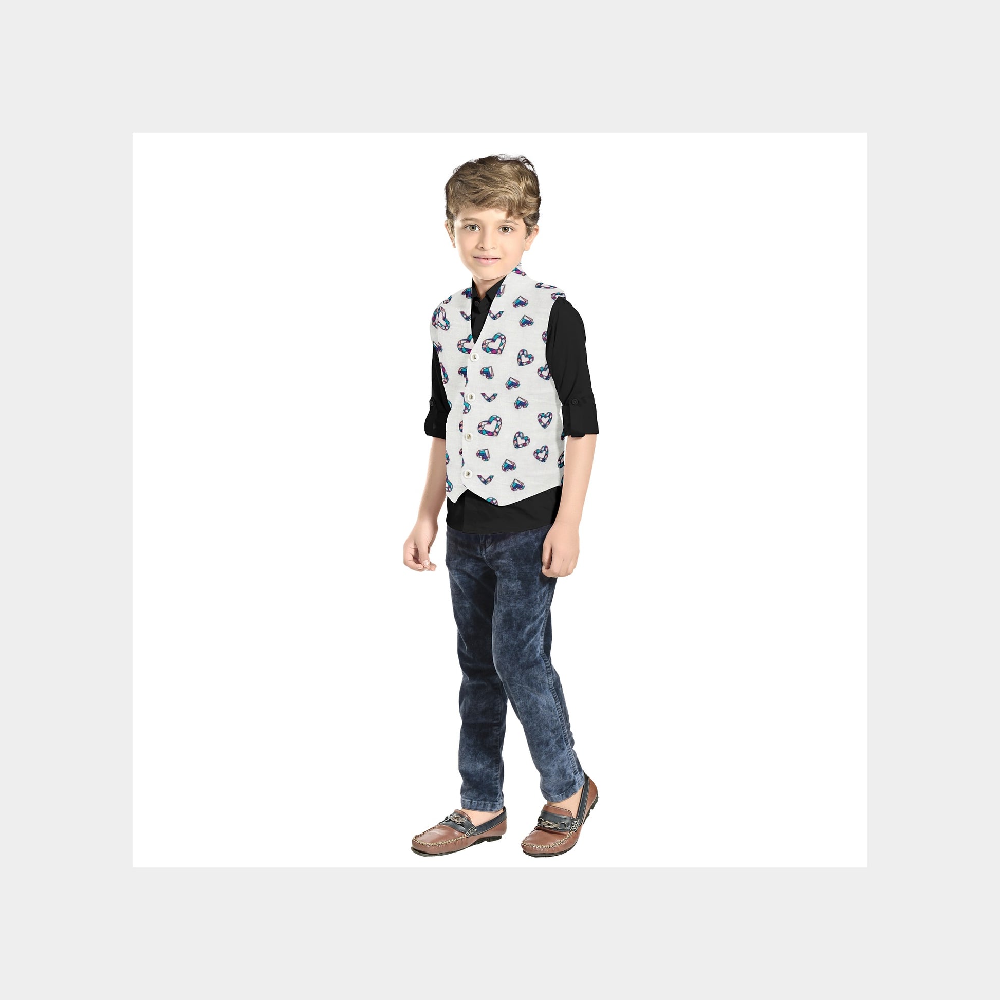 White & Blue Quirky Print Cotton Fabric Trade Uno