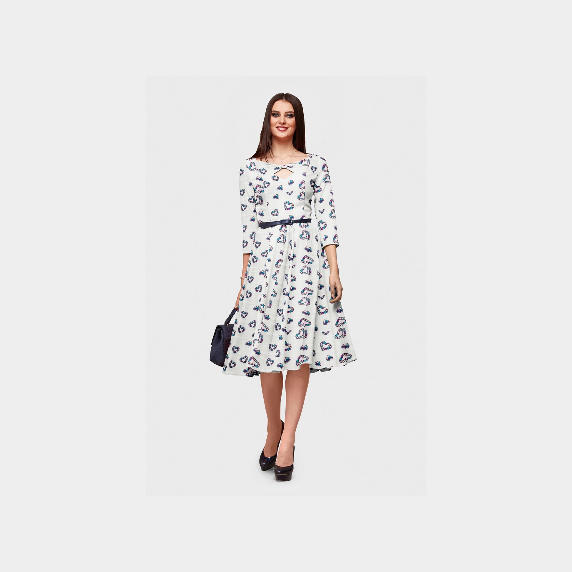 White & Blue Quirky Print Cotton Fabric Trade Uno