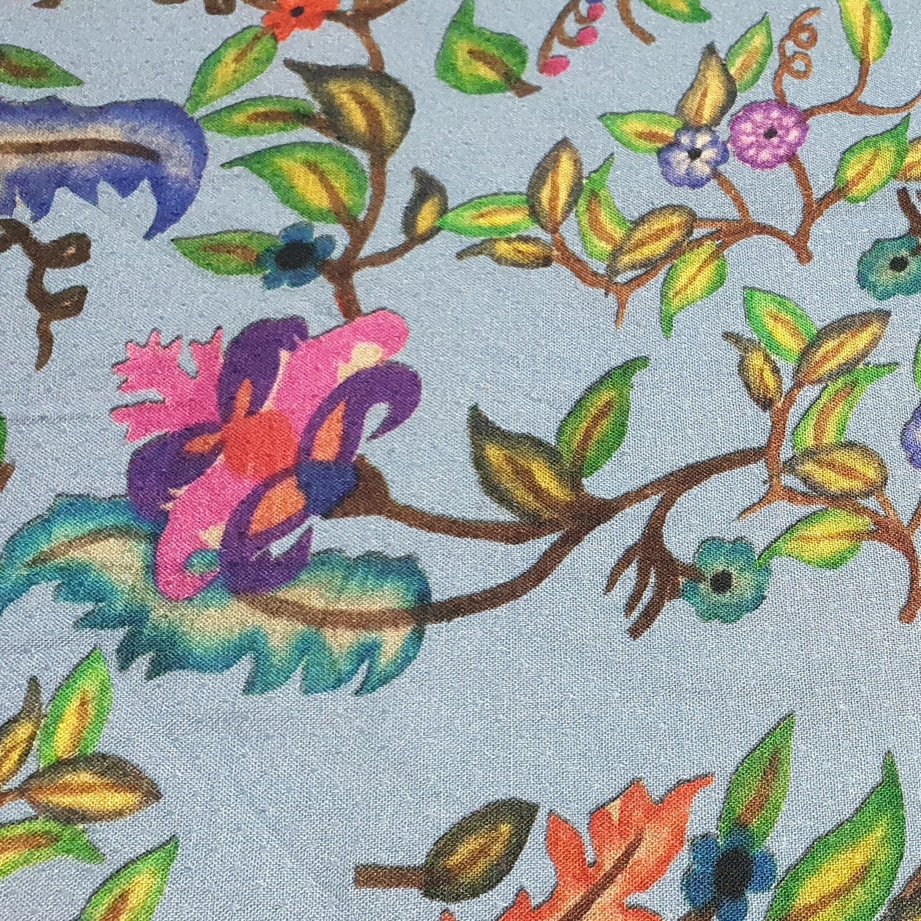 Light Blue Floral Print Viscose Dobby Fabric Trade UNO