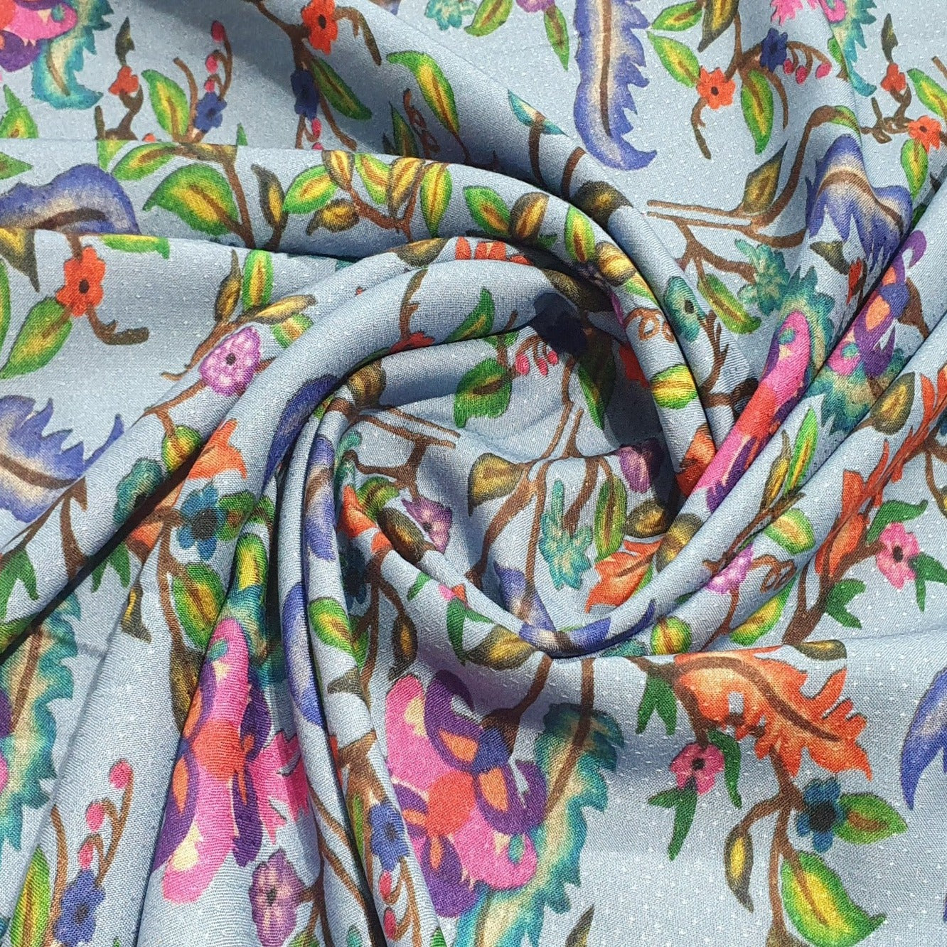 Light Blue Floral Print Viscose Dobby Fabric Trade UNO