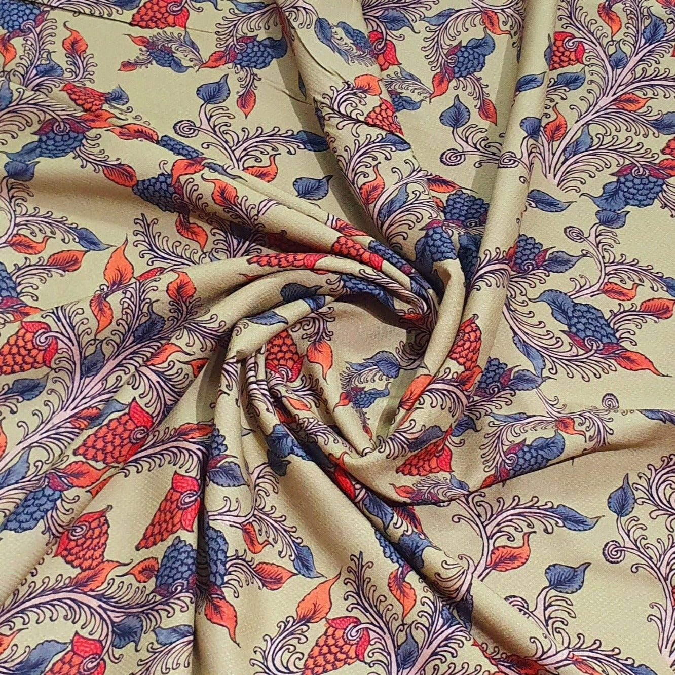 Green Floral & Madhubani Print Viscose Fabric Trade UNO