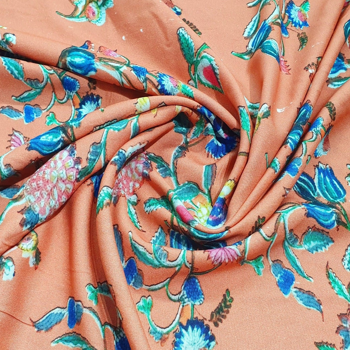 Peach Floral Print Viscose Fabric Trade UNO