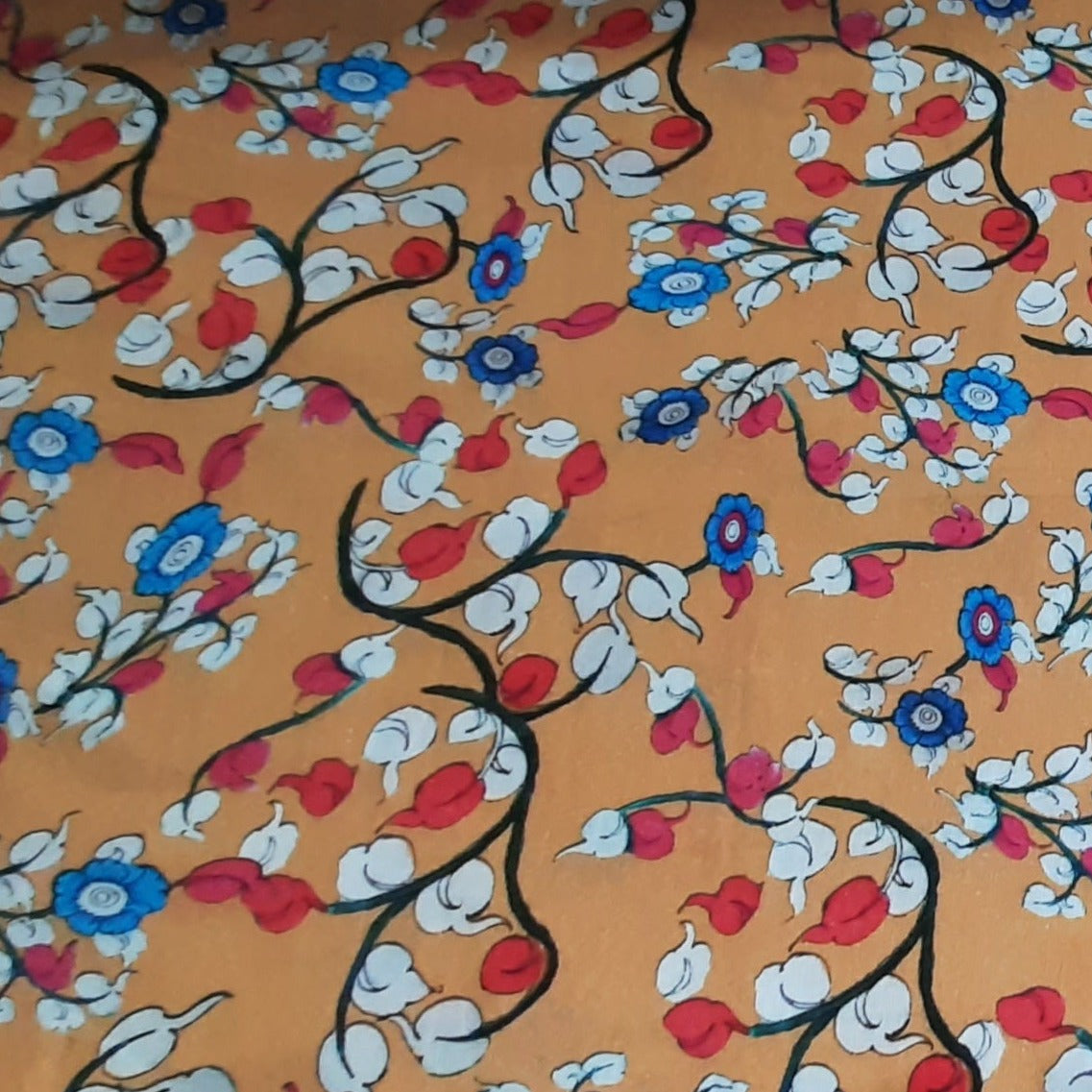 Peach Floral Print Cotton Linen Fabric Trade UNO