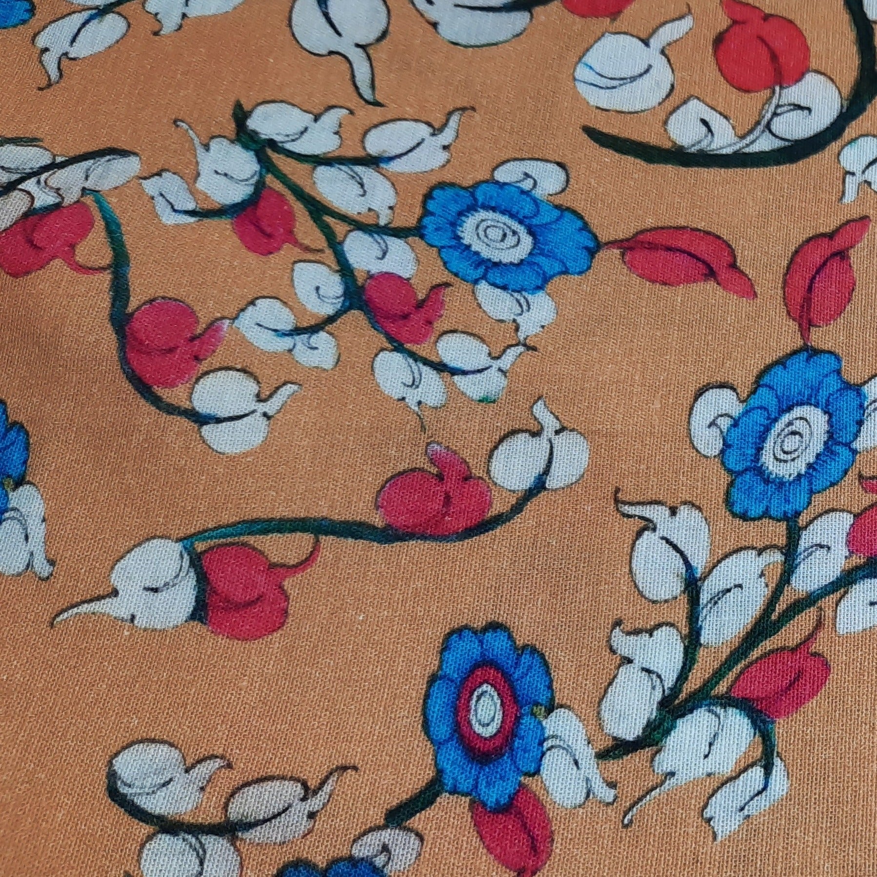 Peach Floral Print Cotton Linen Fabric Trade UNO