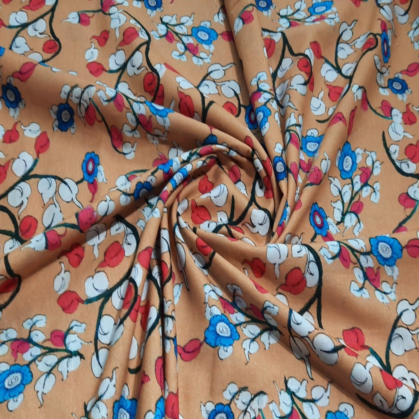 Peach Floral Print Cotton Linen Fabric Trade UNO
