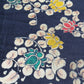 Navy Blue Floral Print Cotton Linen Fabric Trade UNO