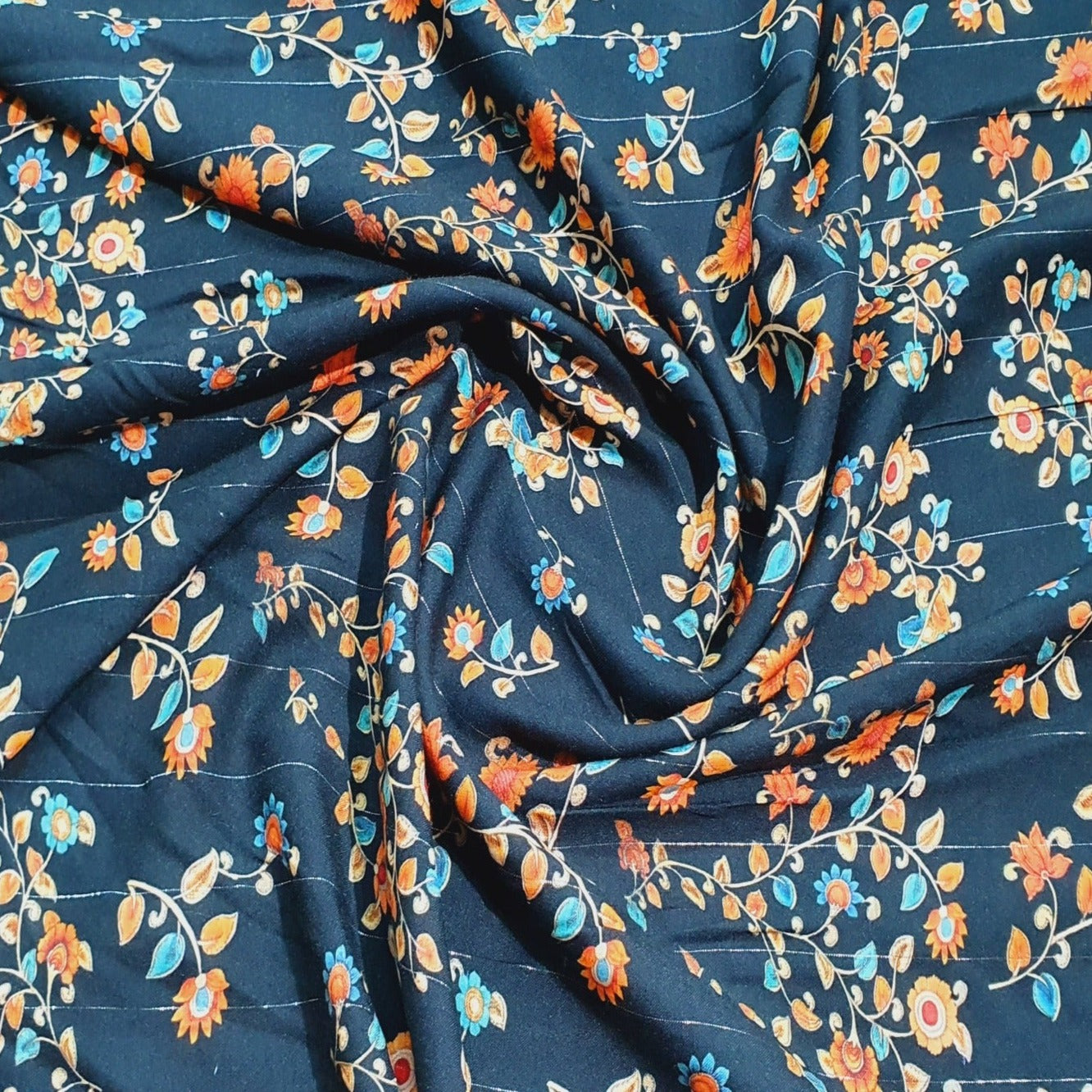 Black With Lurex Floral Print Viscose Fabric Trade UNO