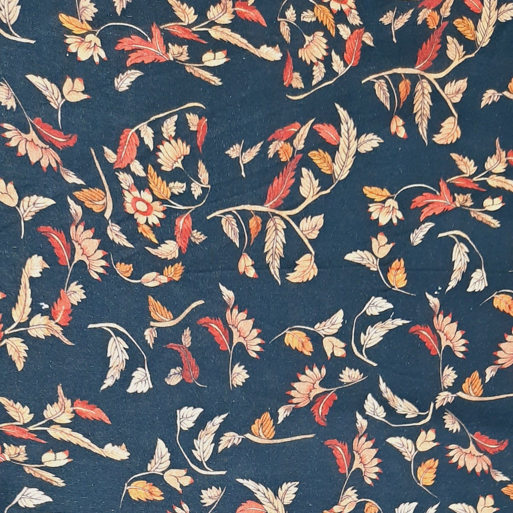 Black Leaf Print Cotton Linen Fabric Trade UNO