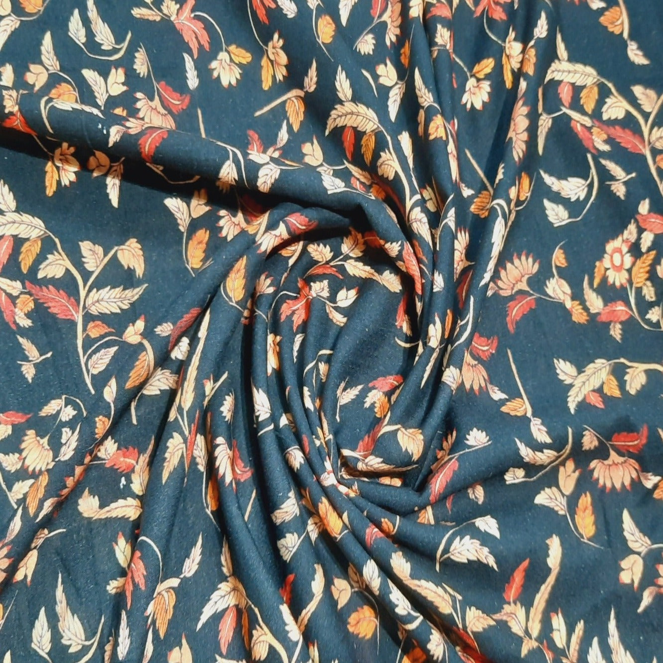 Black Leaf Print Cotton Linen Fabric Trade UNO