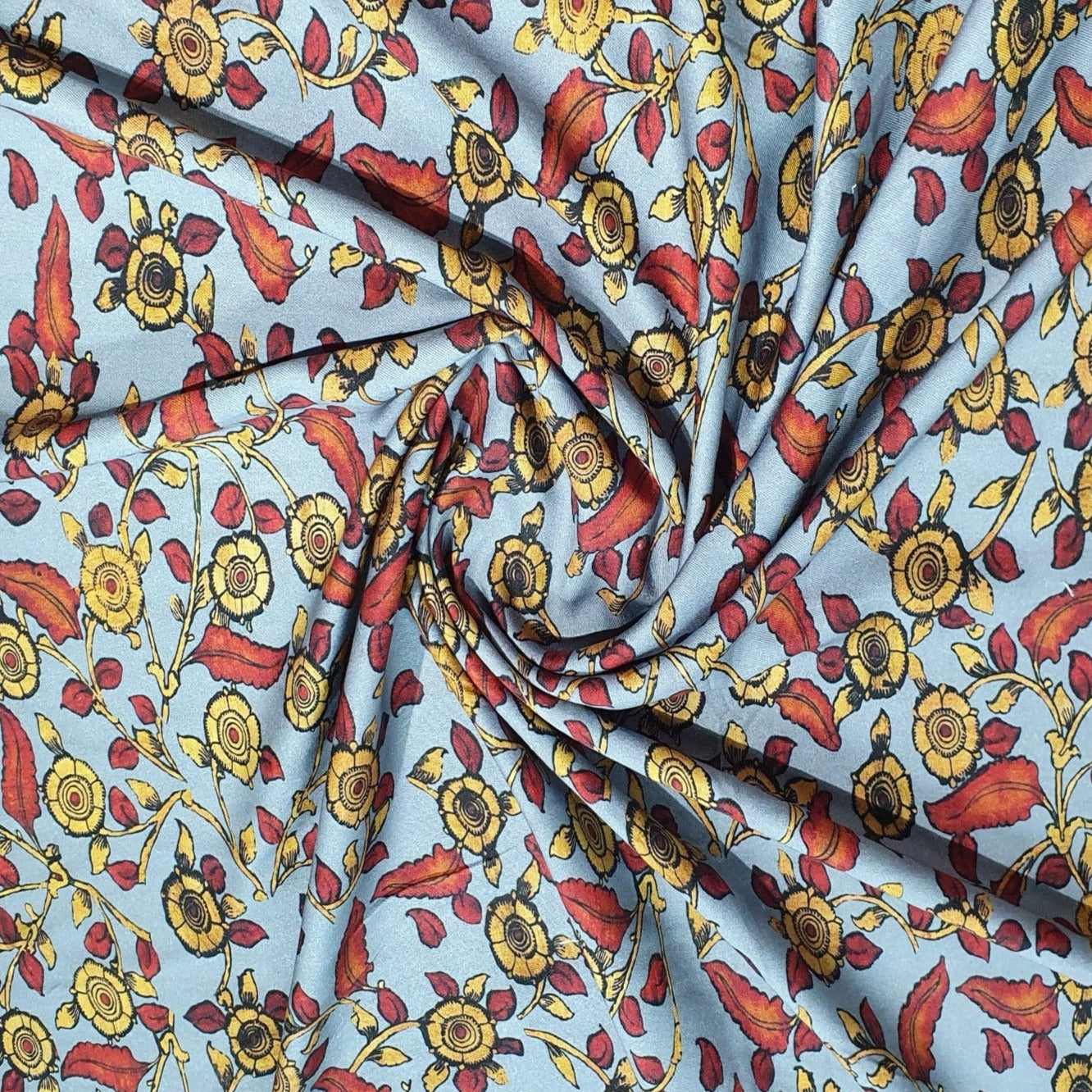 Grey Floral Madhubani Print Viscose Fabric Trade UNO