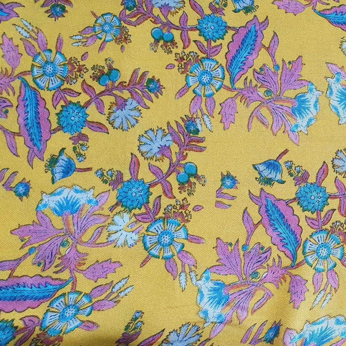 Mustard Yellow Floral Print Spun Fabric