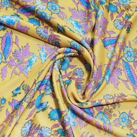 Mustard Yellow Floral Print Spun Fabric Trade UNO