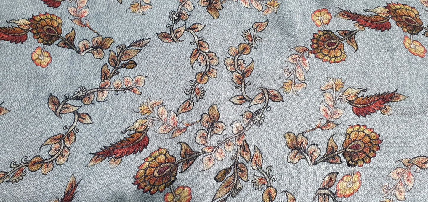 Grey Floral Print Spun Fabric Trade UNO