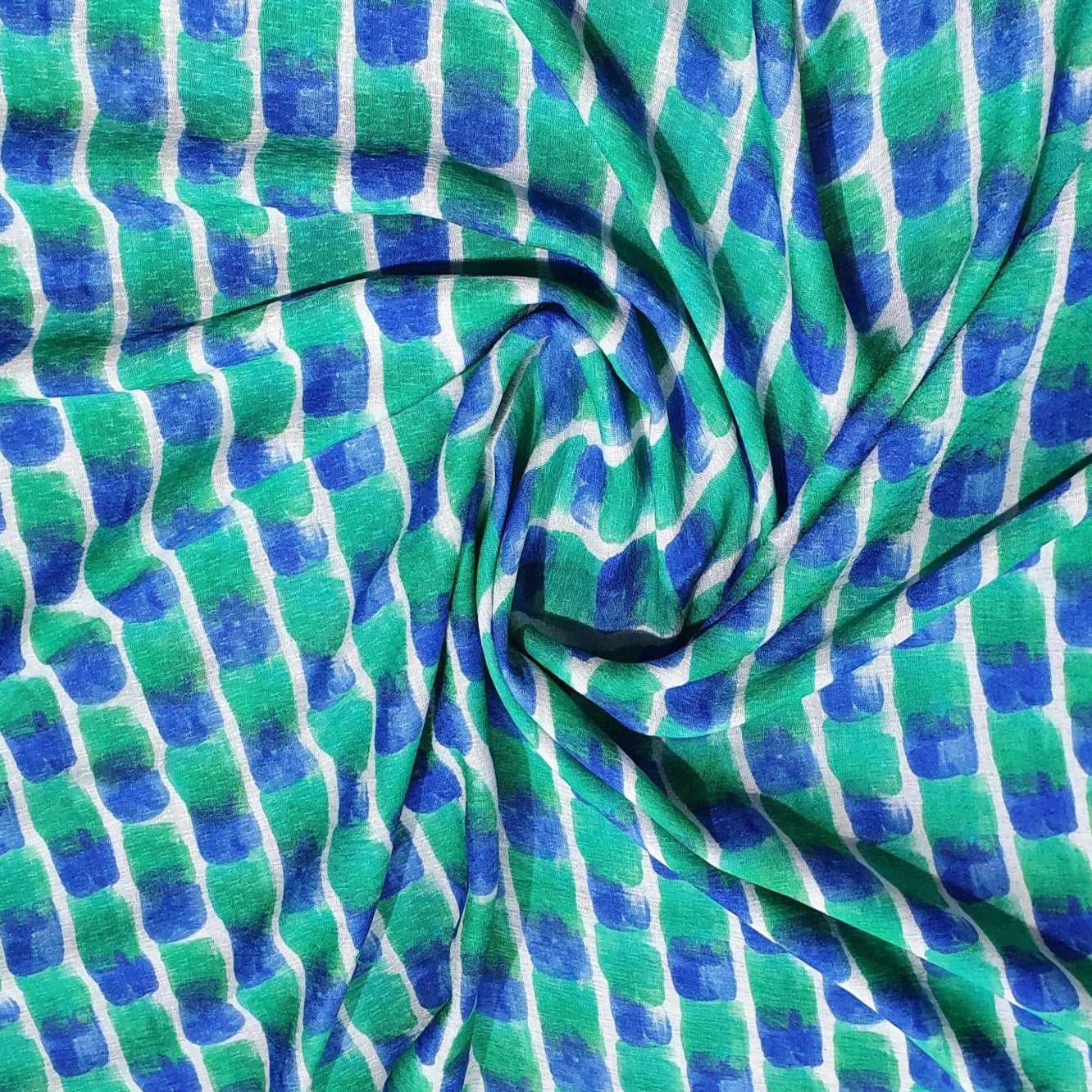 Blue & Green Brush Print Viscose Fabric Trade UNO
