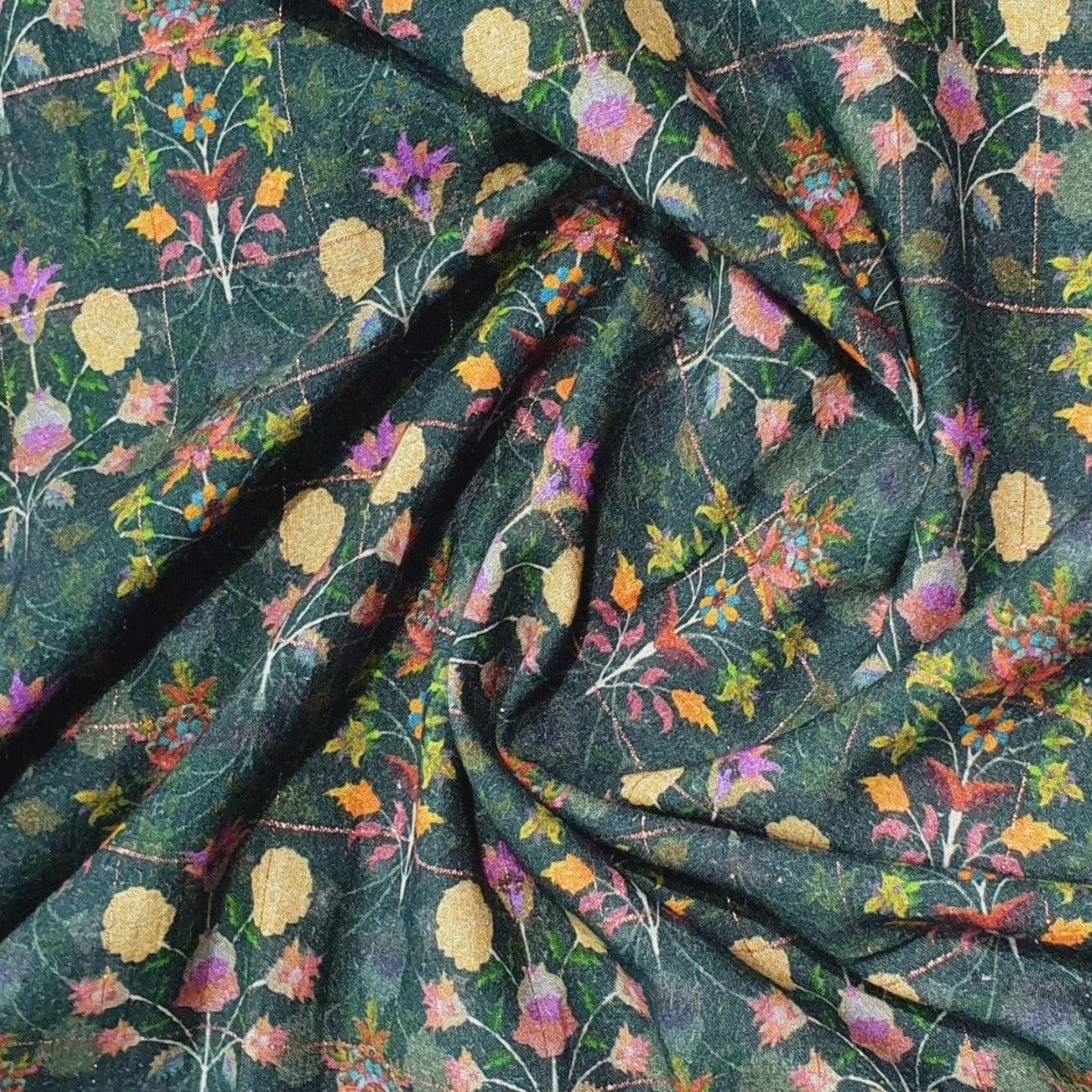 Green With Lurex Floral Kani Print Viscose Fabric Trade UNO