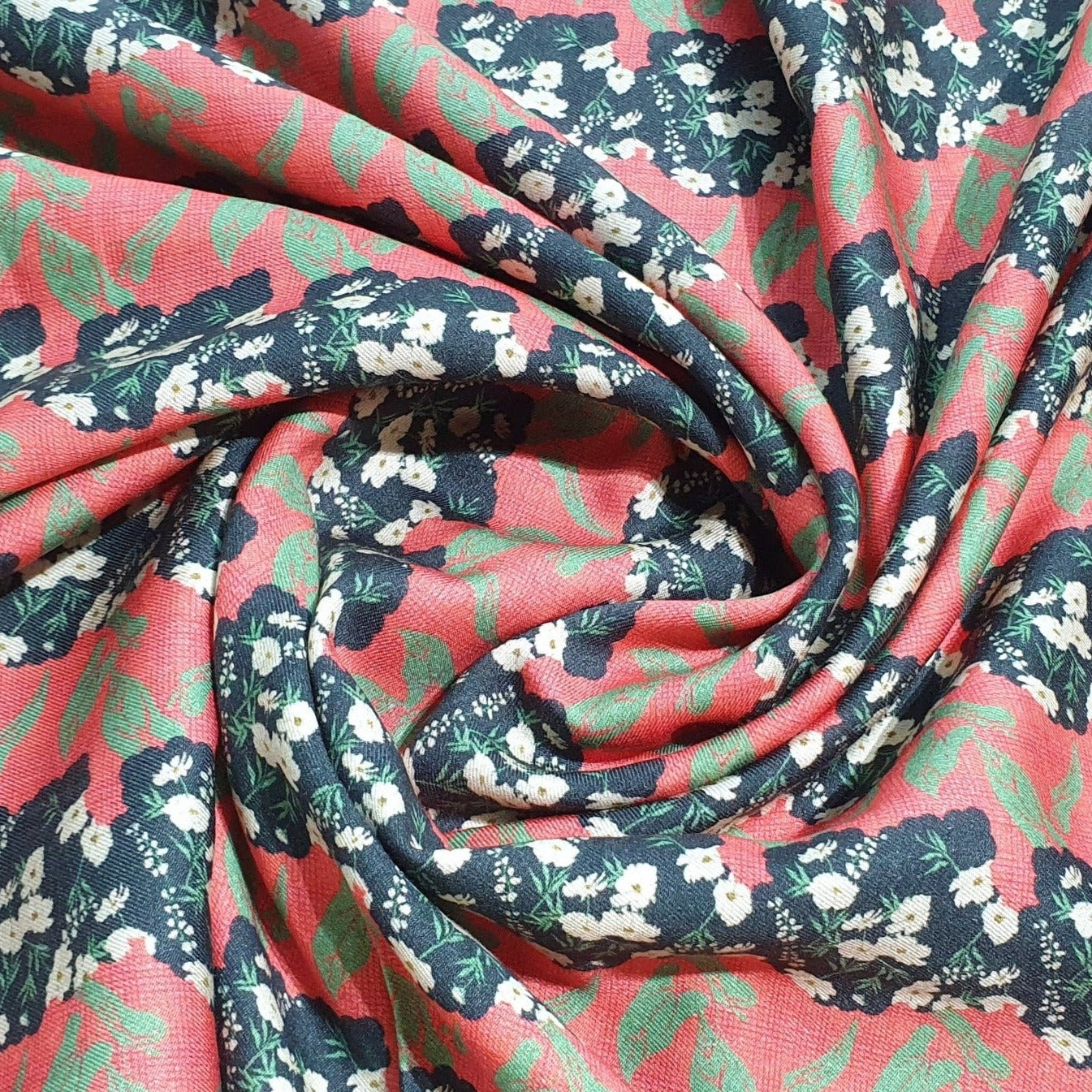 Red & Black Floral Print Viscose Fabric Trade UNO