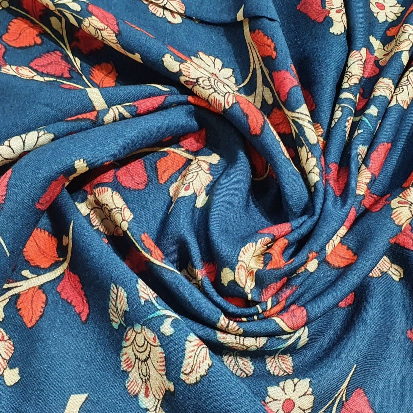 Buy Navy Blue Floral Print Viscose Fabric Online India