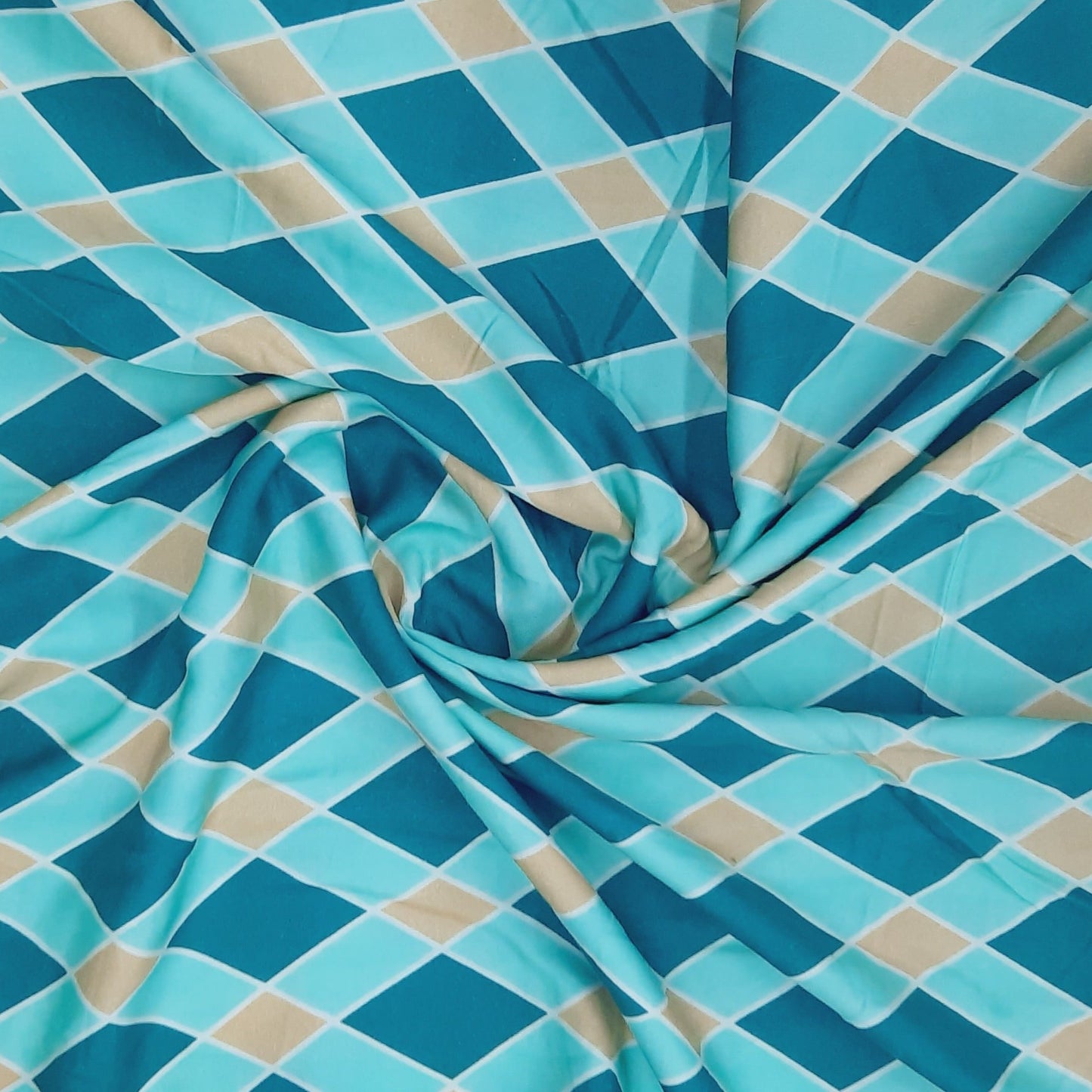 Sky Blue & Mustard Geometrical Twill Fabric Trade UNO