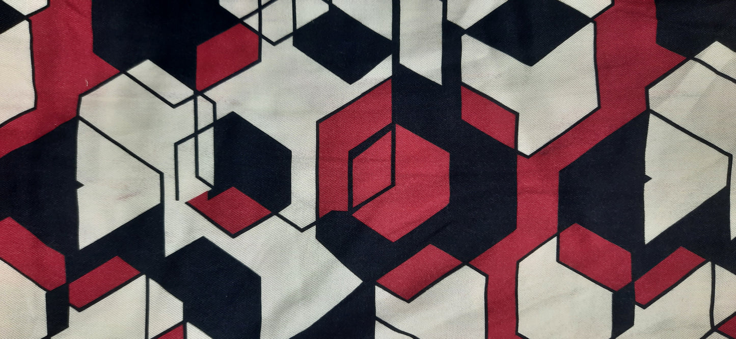 White & Maroon & Black Geometrical Print Twill Fabric Trade UNO
