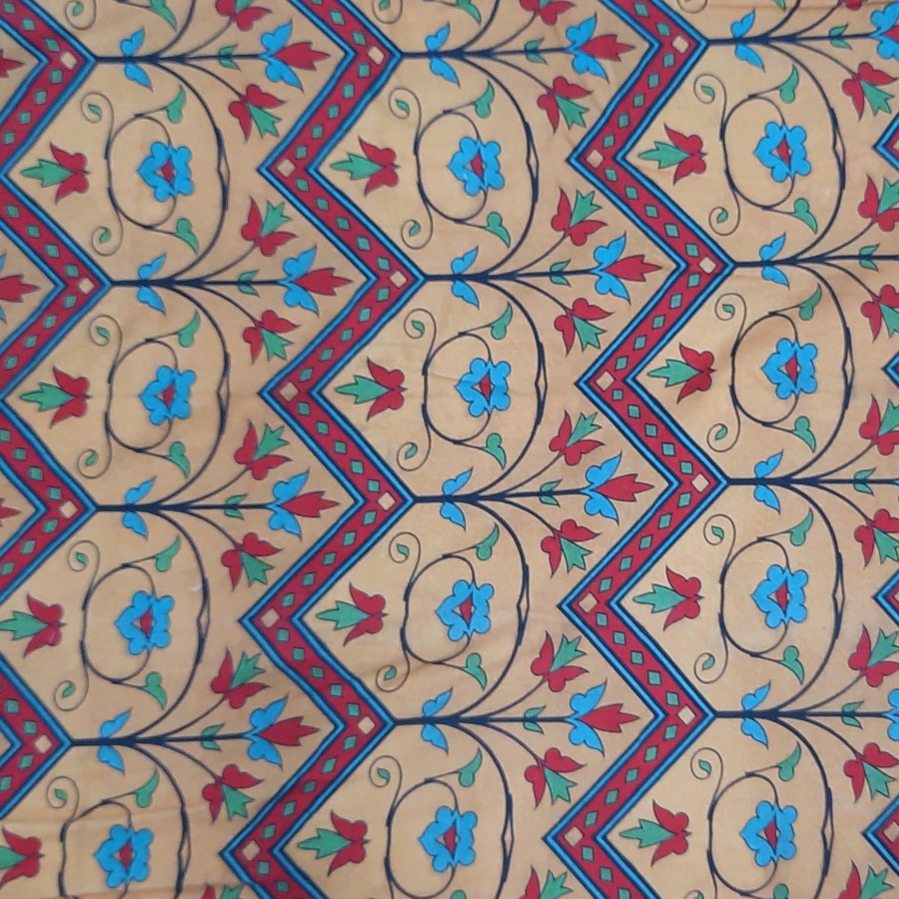 Mustard Floral & Geometrical Print Twill Fabric Trade UNO