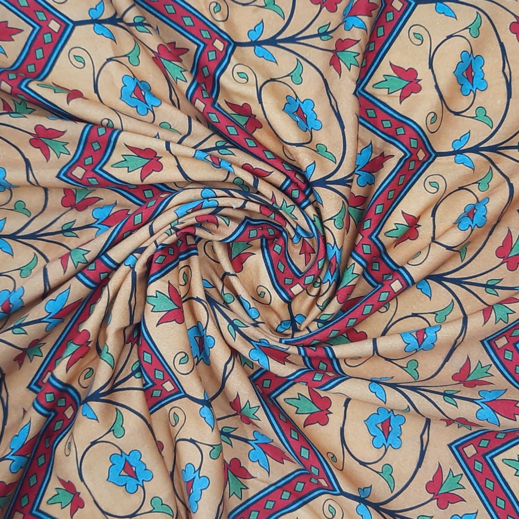Mustard Floral & Geometrical Print Twill Fabric Trade UNO