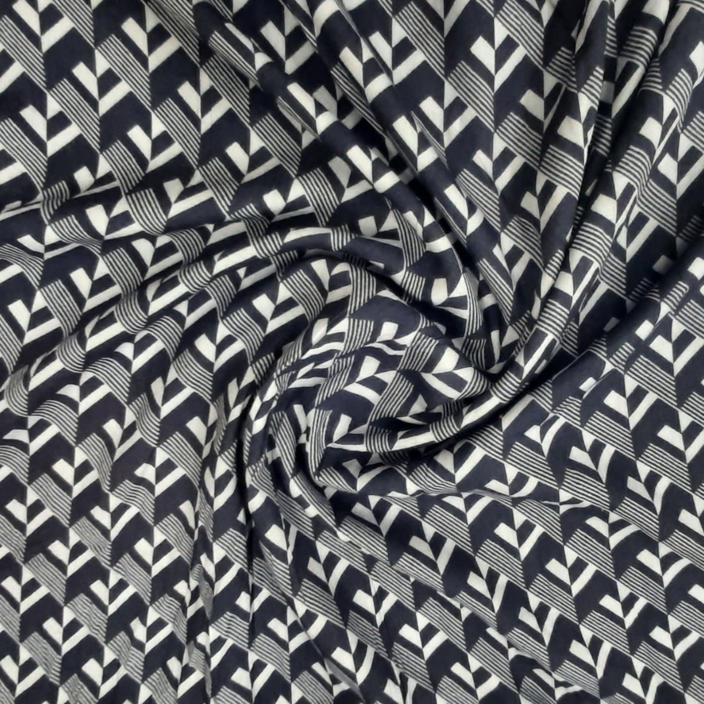 Navy Blue Geometrical Print Viscose Fabric Trade UNO