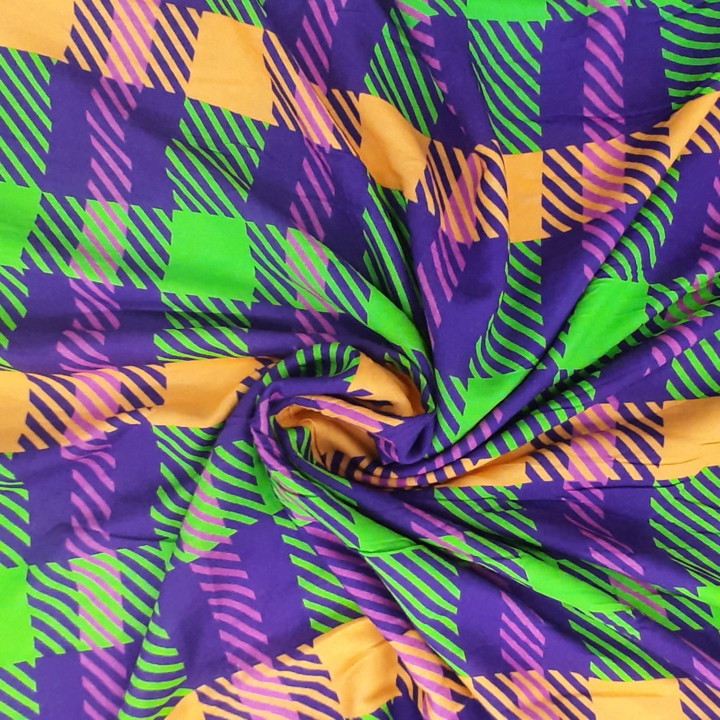 Green & Purple Multi Shade Check Print Viscose Fabric Trade UNO