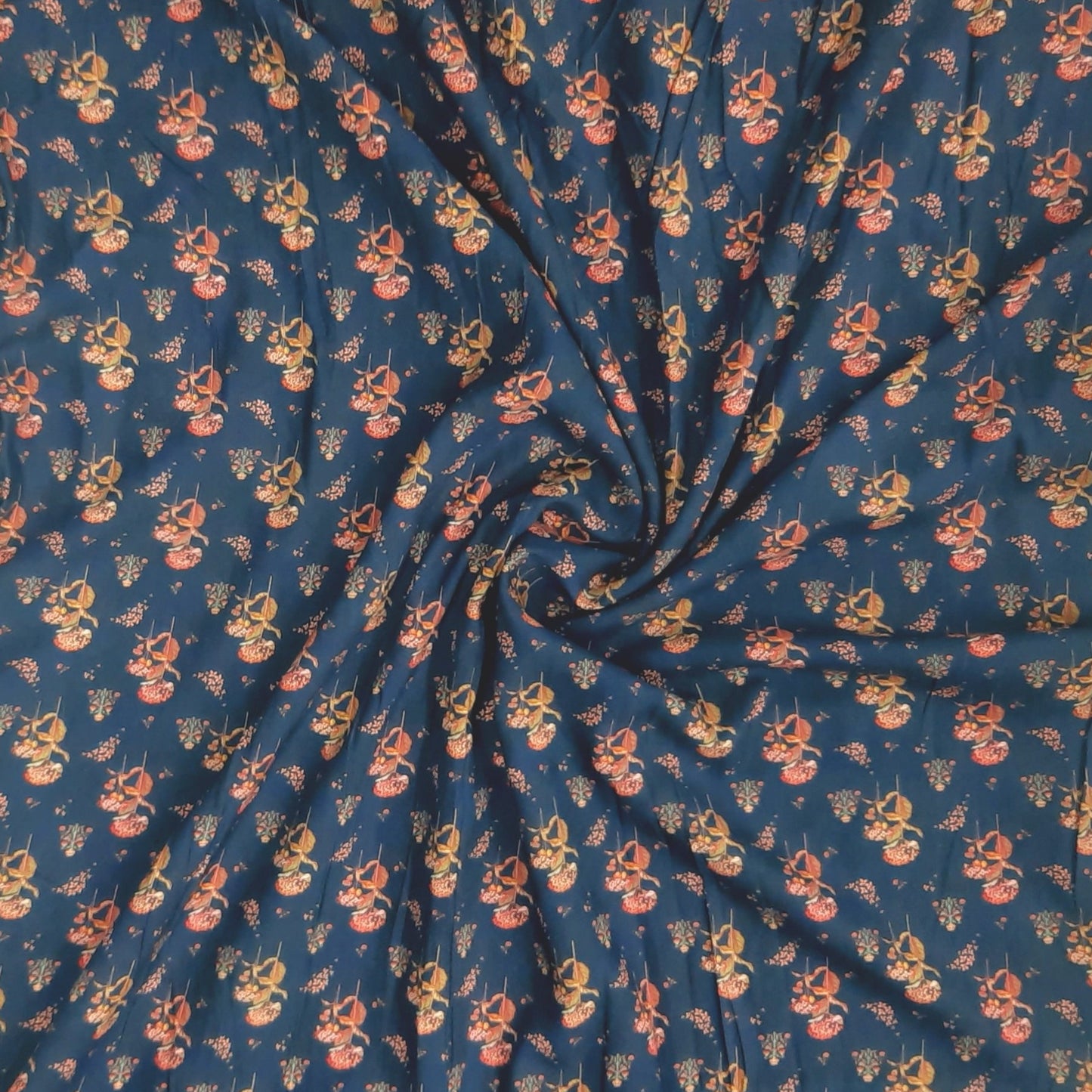 Navy Blue Colour Floral Print Viscose Fabric Trade UNO