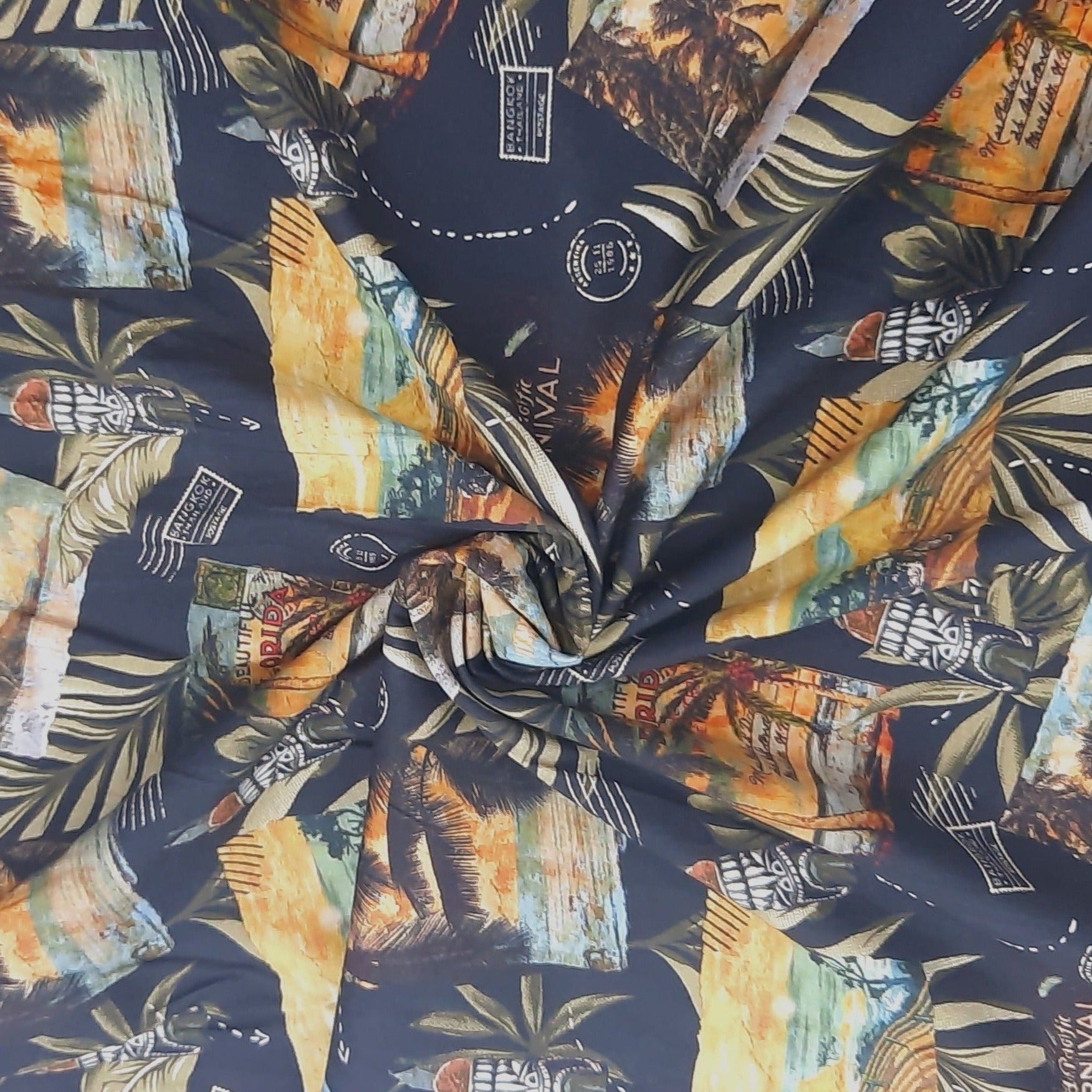 Black Quirky Tropical Print Viscose Fabric Trade UNO