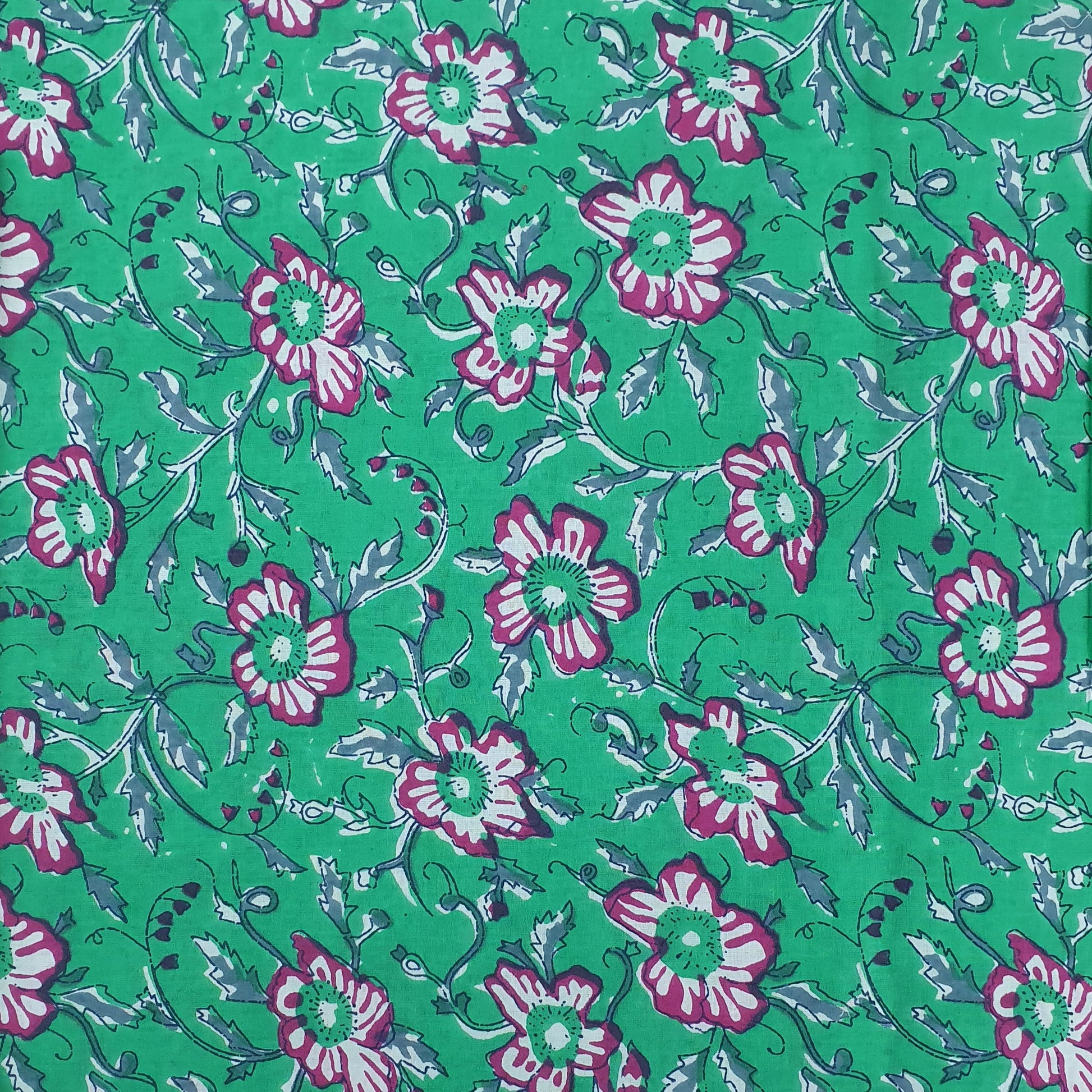 Green & Pink Floral Cotton Fabric Trade UNO