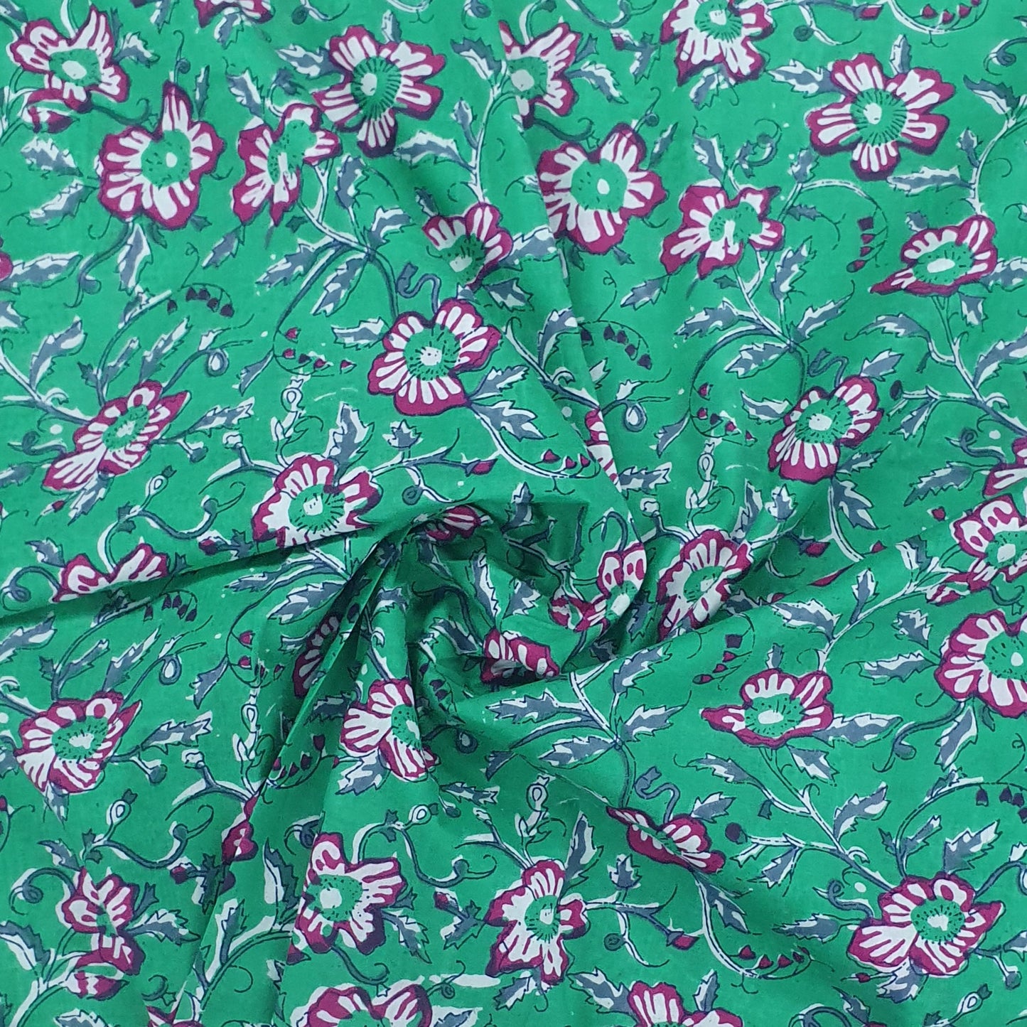 Green & Pink Floral Cotton Fabric Trade UNO