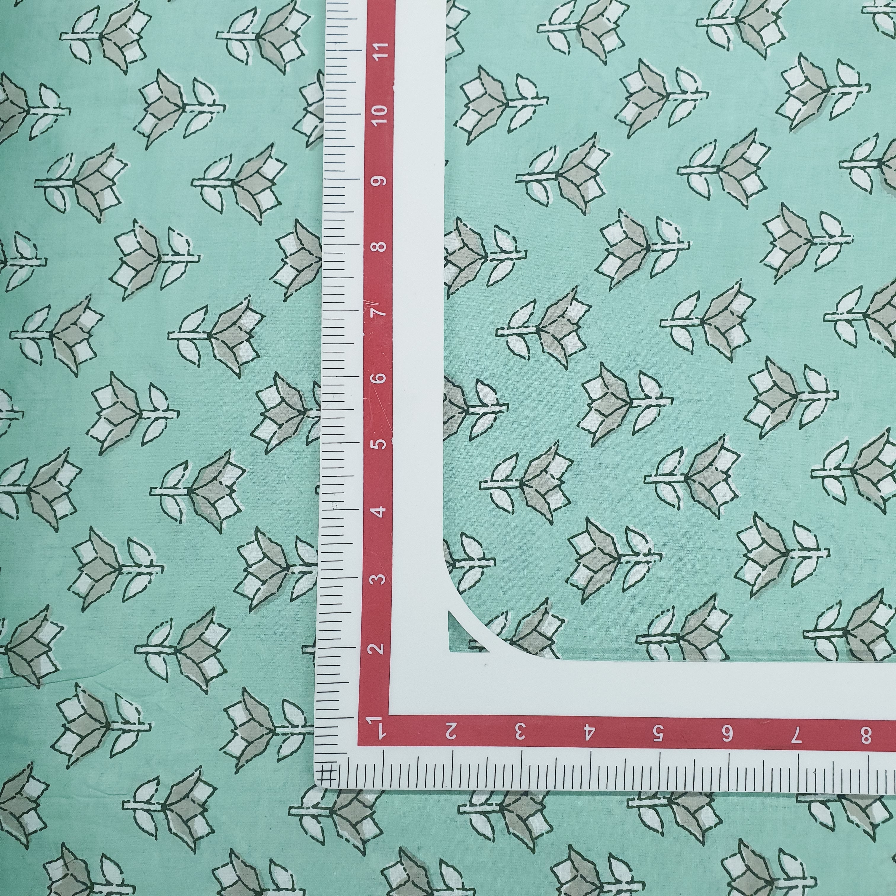 Sea Green Handblock Floral Print Cotton Fabric Trade UNO