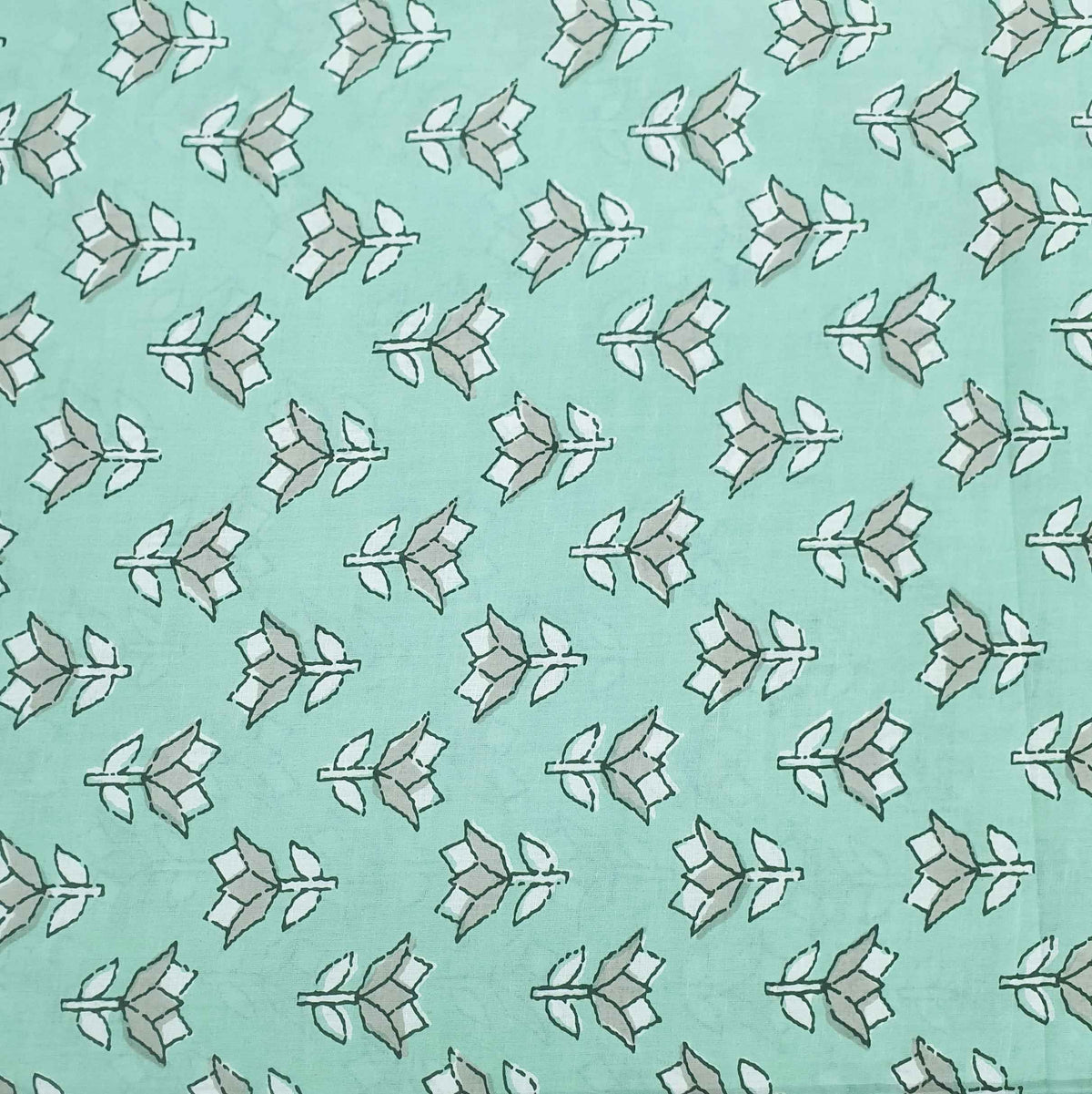 Sea Green Handblock Floral Print Cotton Fabric