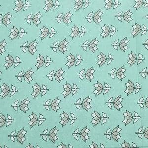 Sea Green Handblock Floral Print Cotton Fabric