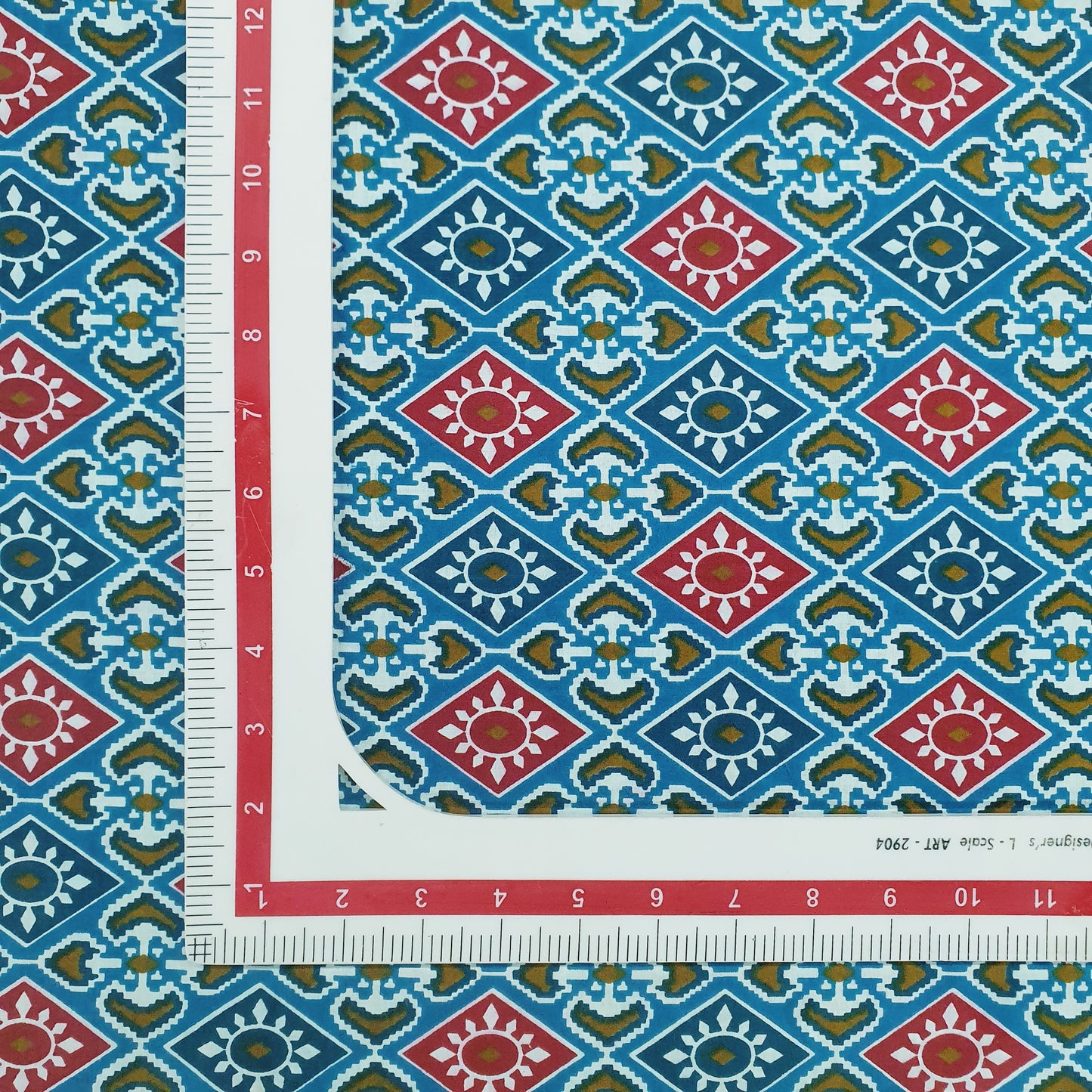 Blue & Red Patola Print Cotton Fabric Trade UNO