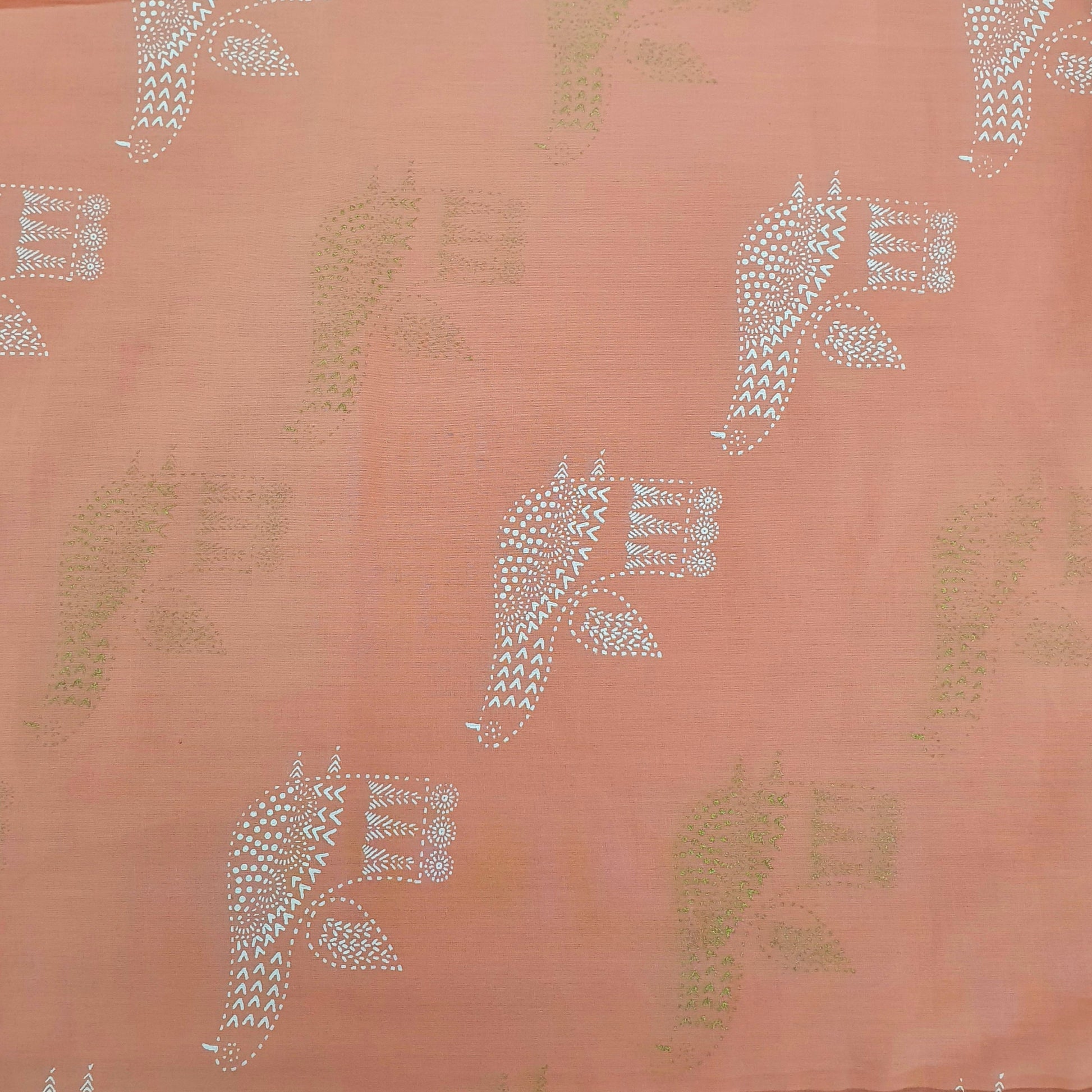 Peach Digital with Foil Print Cotton Fabric Trade UNO
