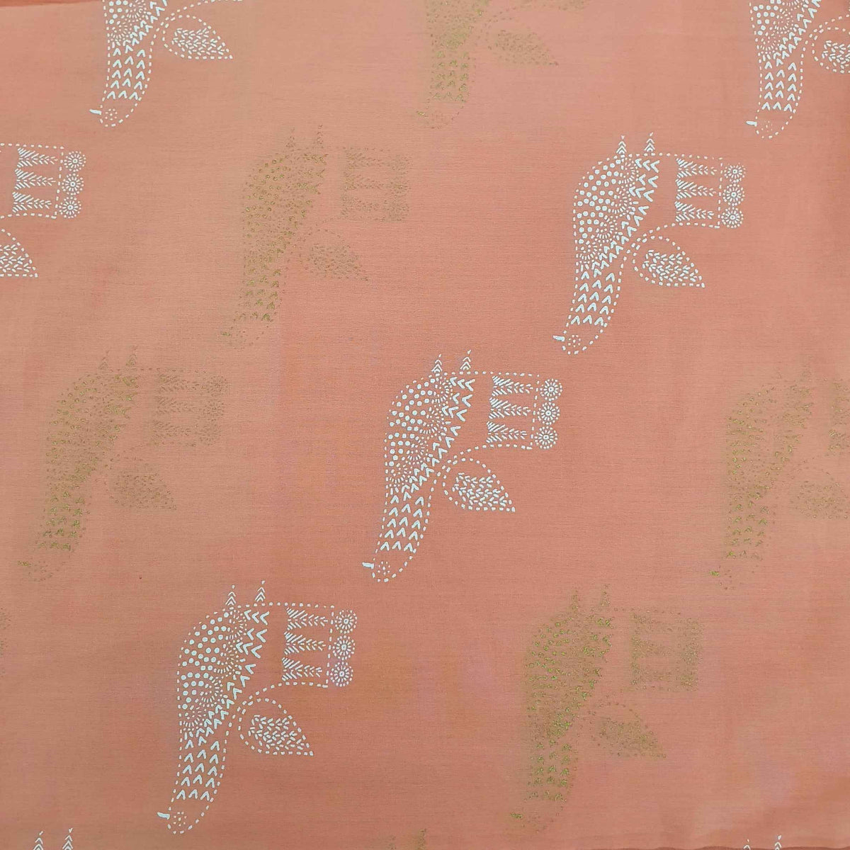 Peach Digital with Foil Print Cotton Fabric