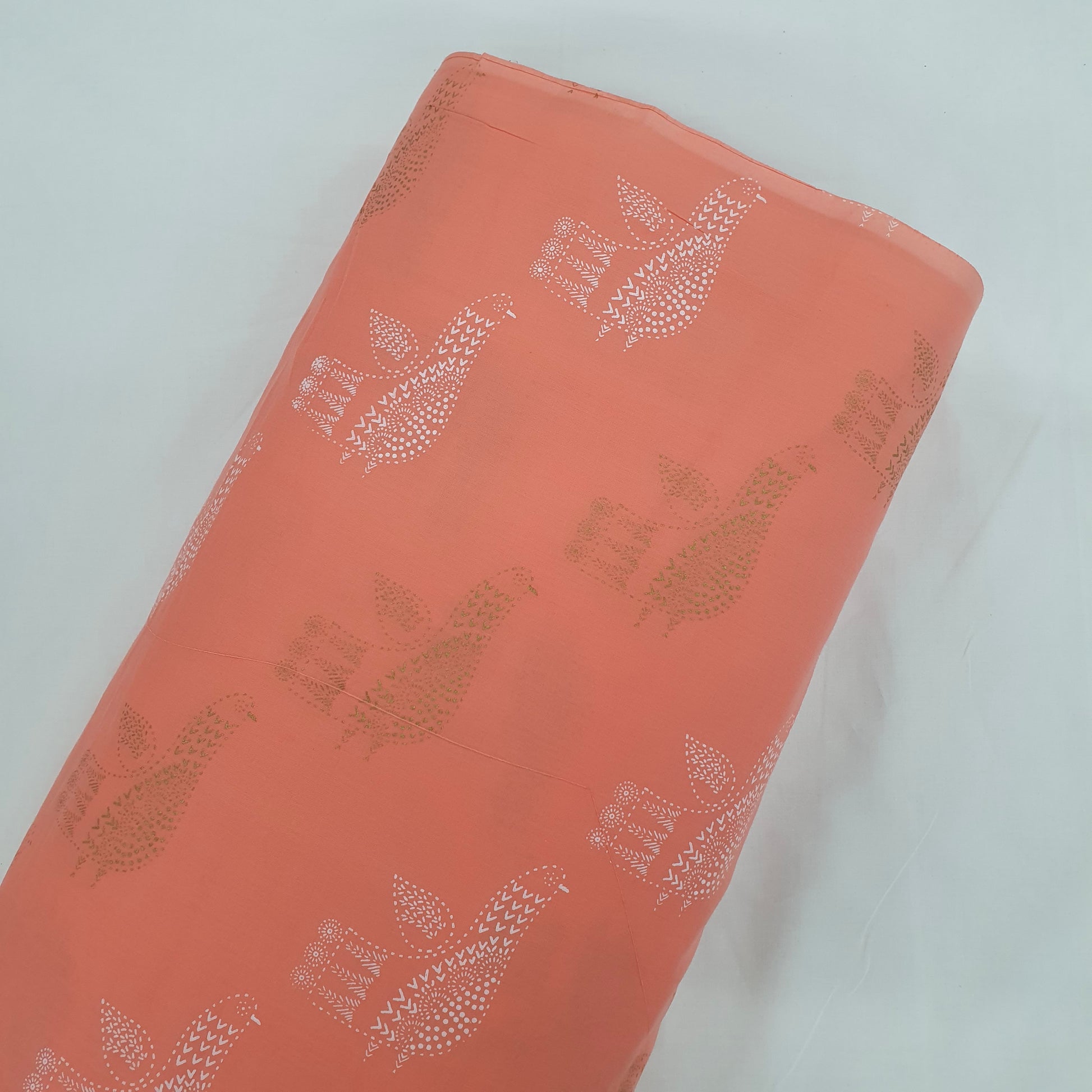 Peach Digital with Foil Print Cotton Fabric Trade UNO