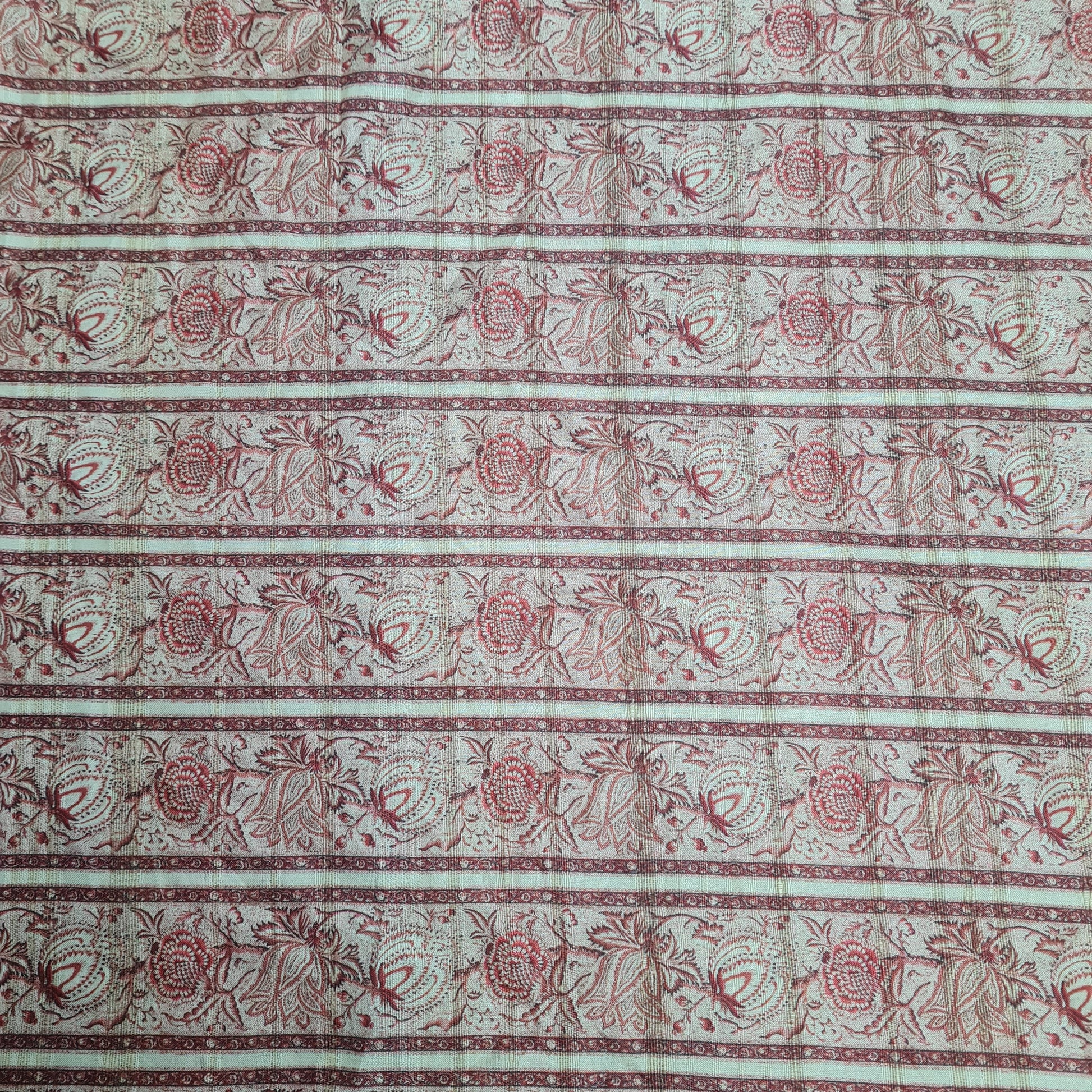 Peach Floral Print Dobby Tusser Silk Fabric - TradeUNO