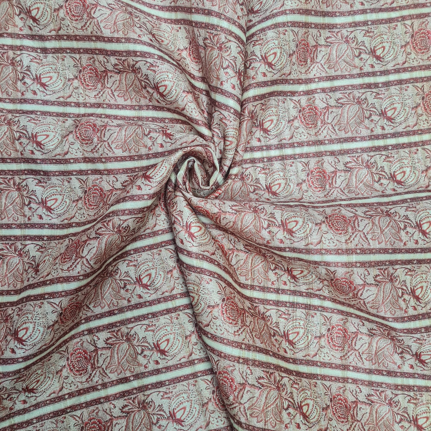 Peach Floral Print Dobby Tusser Silk Fabric - TradeUNO