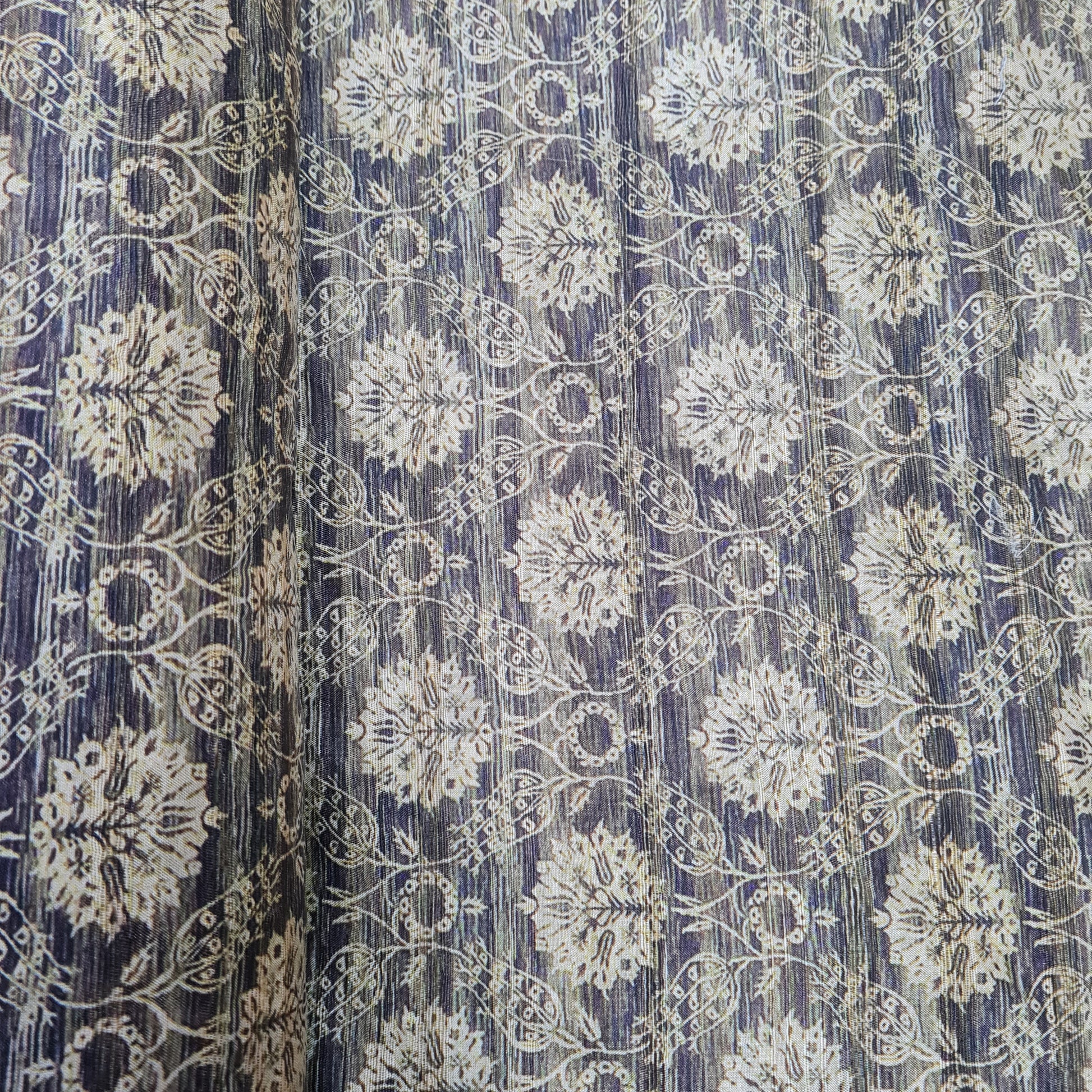 Moss Green Floral Print Dobbysser Silk Fabric - TradeUNO