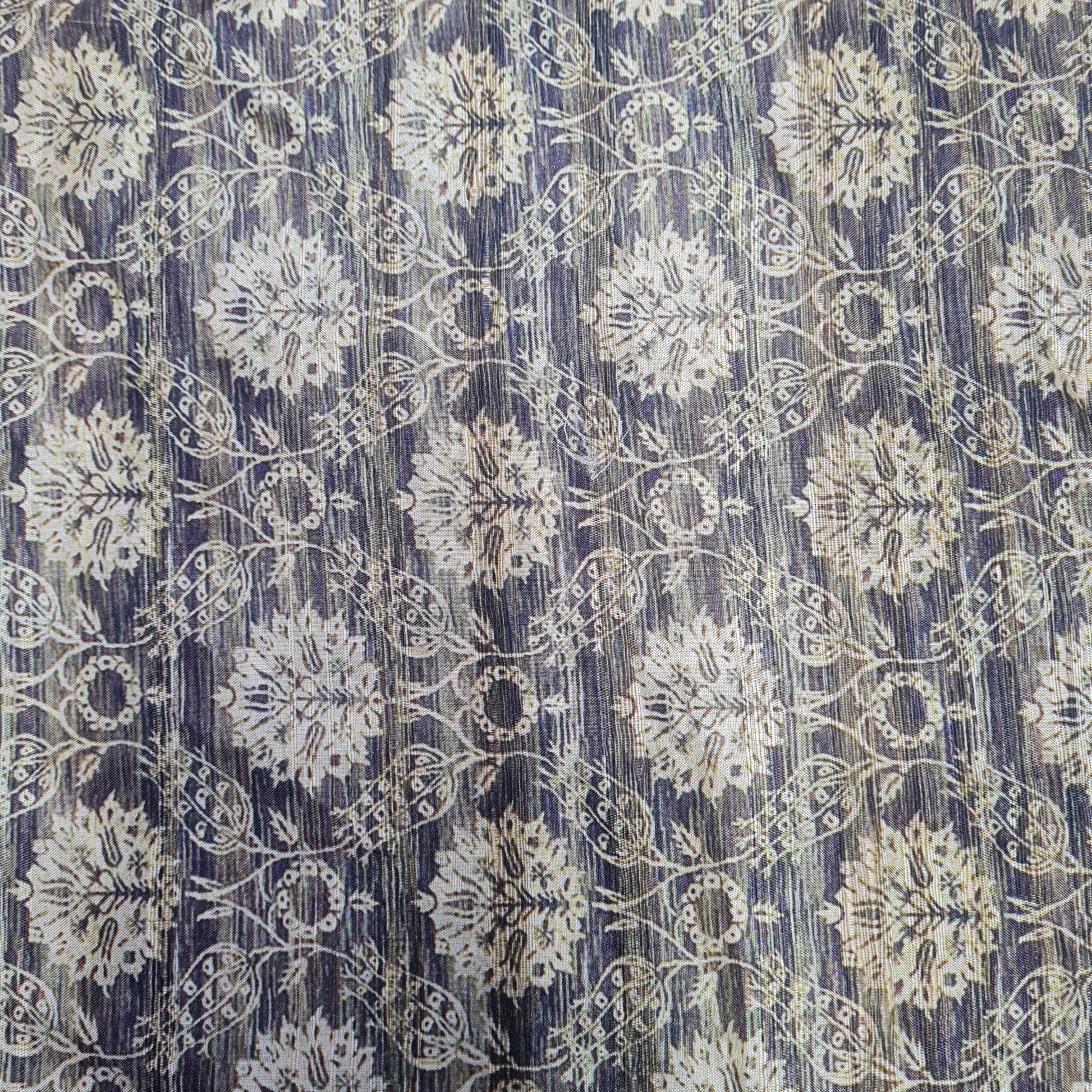 Moss Green Floral Print Dobbysser Silk Fabric - TradeUNO