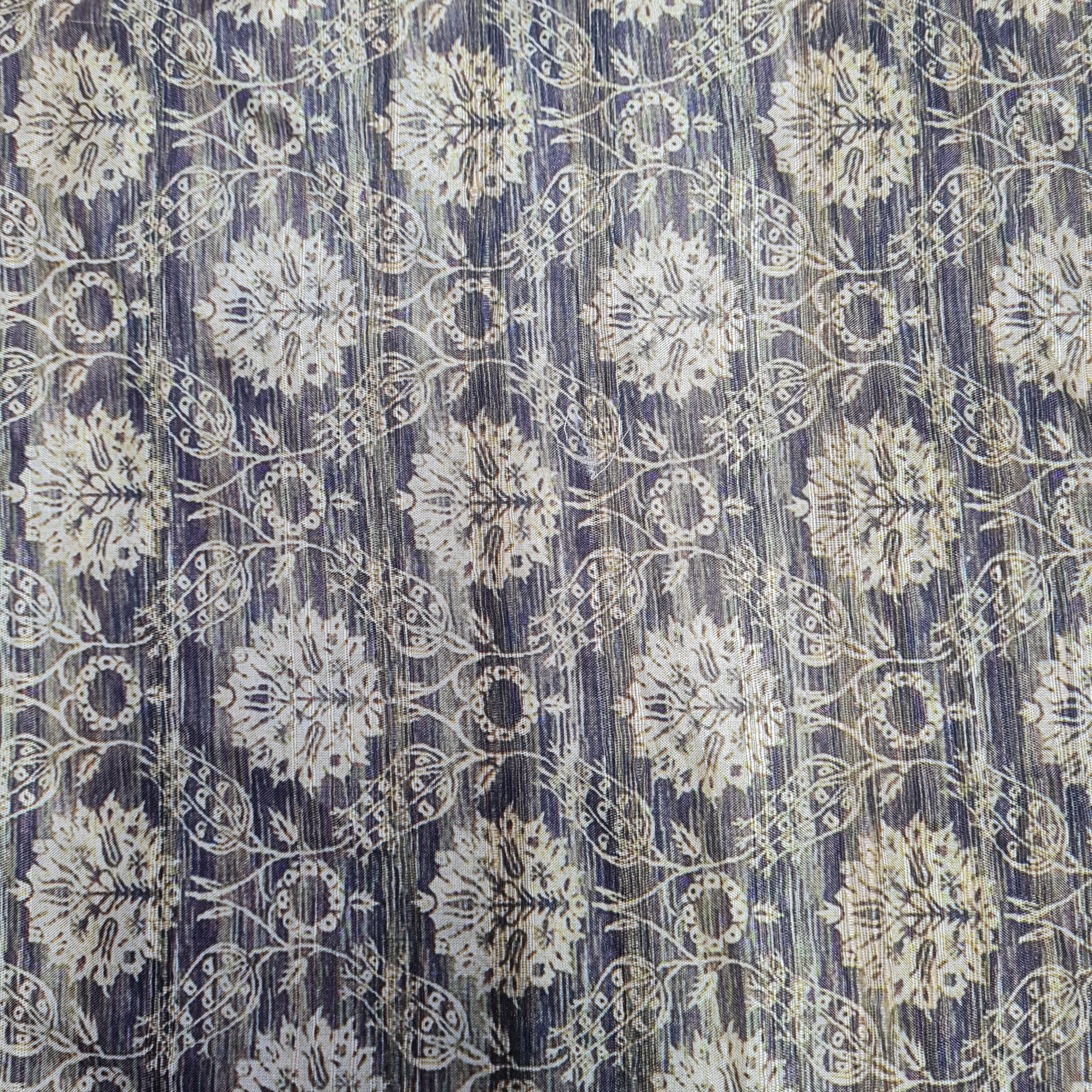 Moss Green Floral Print Dobbysser Silk Fabric - TradeUNO